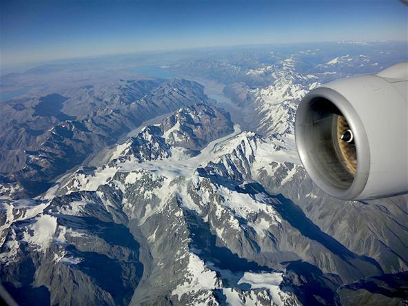 Die Südinsel Neuseelands im Landeanflug